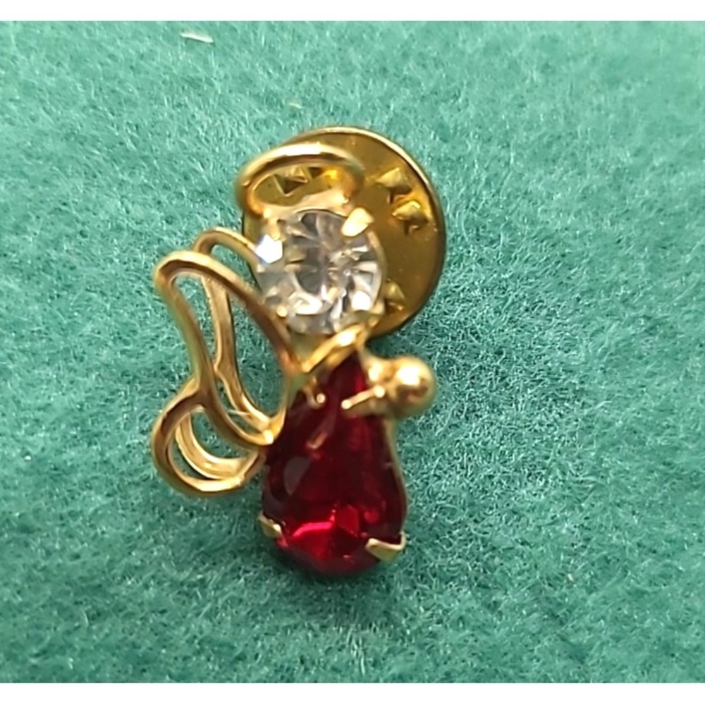 Angel Lapel Pin with Clear and‎ Red Rhinestones